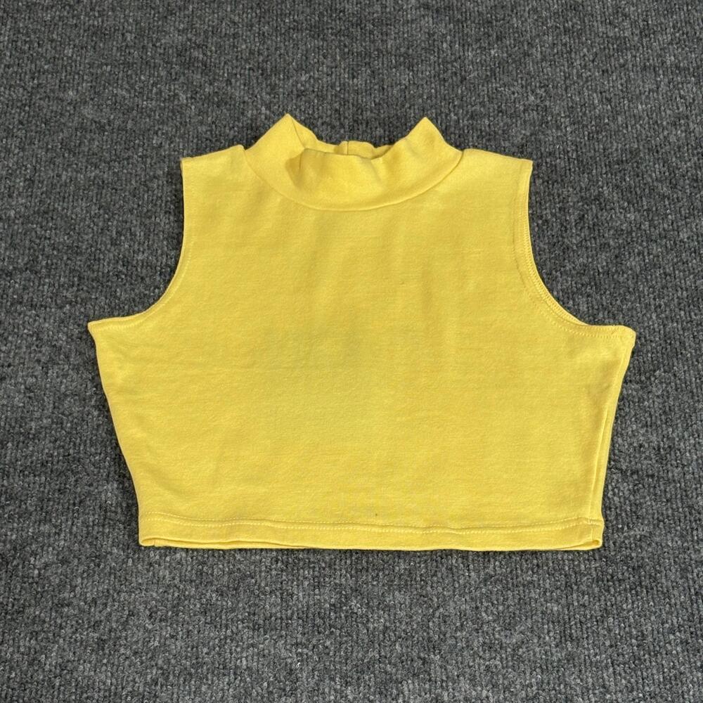 Betty Blue Crop Top Womens Medium Yellow Sleeveless Mock Turtleneck Stretch